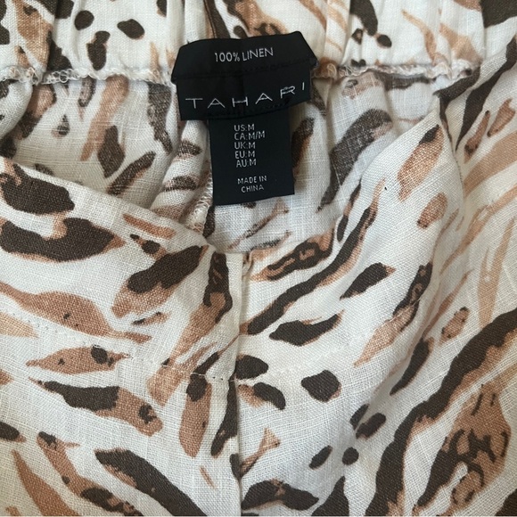 TAHARI High waisted Cropped Wide-Leg Pants 100% Linen Geometric Pattern Sz M*K20 - Picture 4 of 4